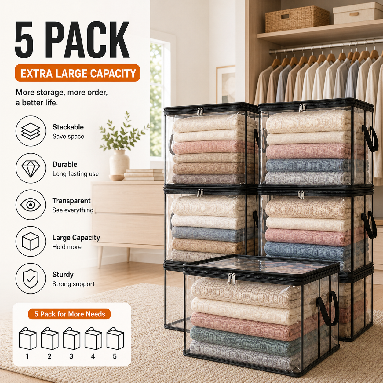 💥LAST DAY SALE 50%OFF💥TIMNAMY® Clear Stackable Storage Bags See Everything🏠 Store More Organize Faster📦📦1