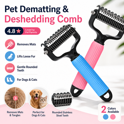🔥 TIMNAMY® Dual-Sided Pet Grooming Rake 🐾Gentle De-Shedding & Detangling Comb for Dogs🐶 & Cats🐱2