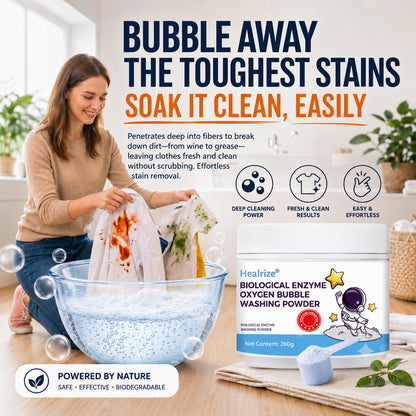 🔥 Healrize® Biological Enzyme Oxygen Bubble Washing Powder | Deep Stain Remover for Clothes, Towels, Bedding & White Sneakers🎉🎉1