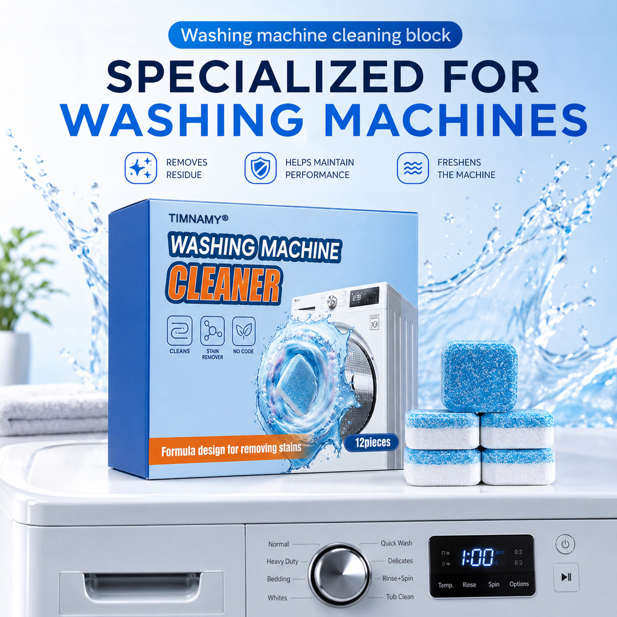 🔥TIMNAMY® Washing Machine Cleaner Tablets | Deep Drum Cleaning, Odor Removal & Residue Decontamination🎁🎁1