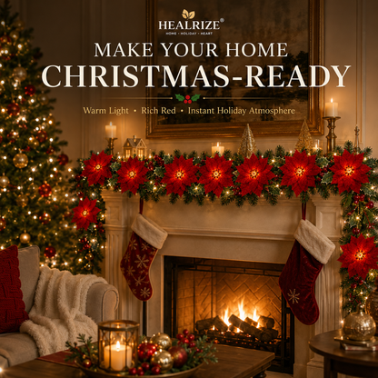 🎄 Healrize® PoinsettiaGlow Garland Lights – Add Warm Christmas Magic to Trees, Mantels & More🌺