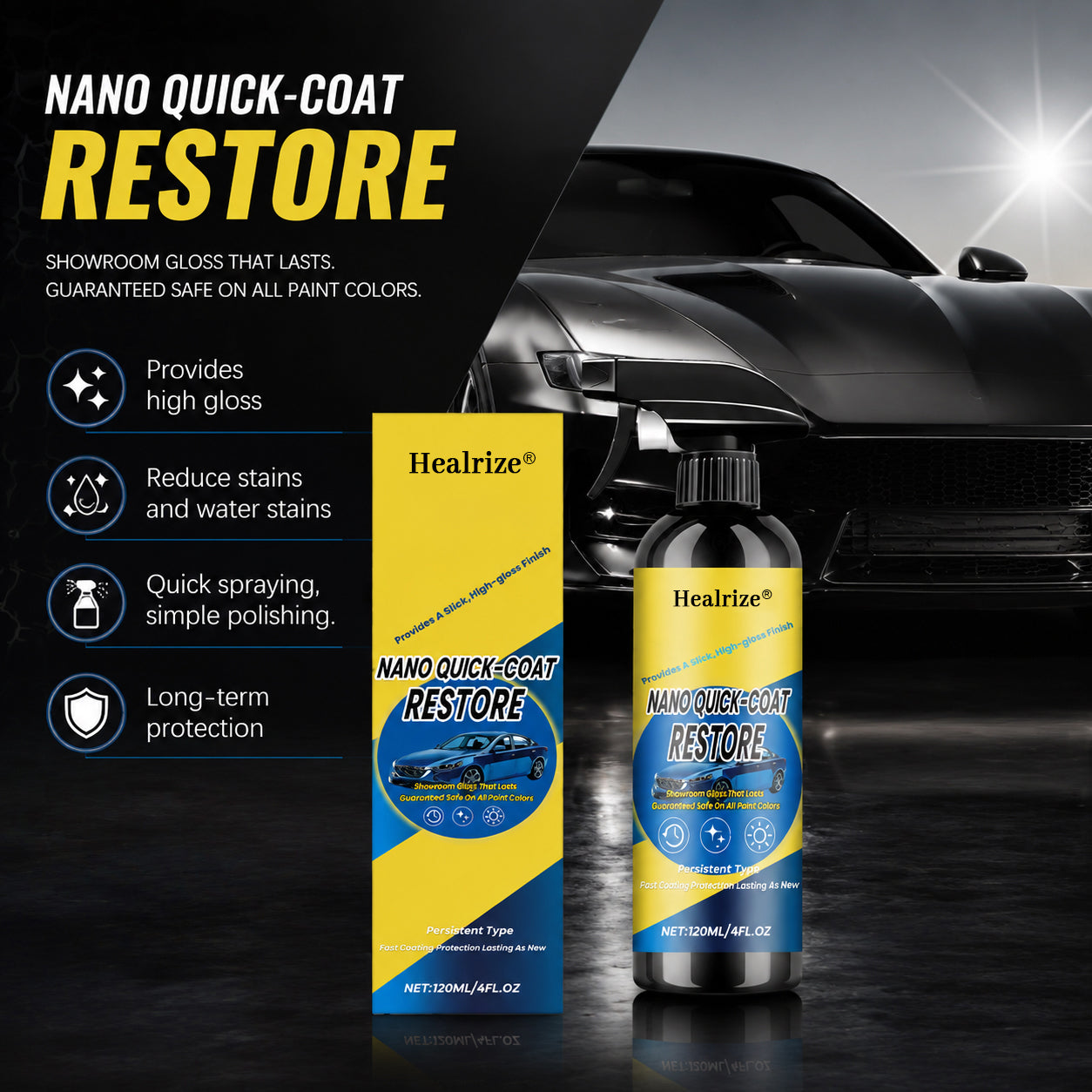 🔥 Healrize® 3-in-1 Nano Quick Coat Restore Spray | Waterless Car Wash, Paint Shine & Light Scratch Care🚗🚗1