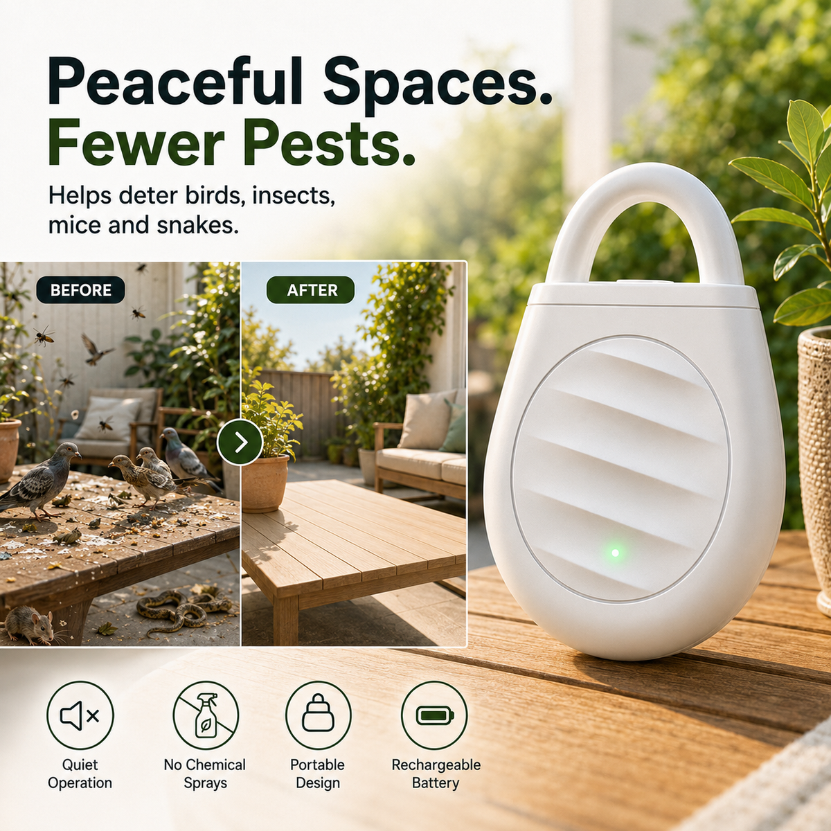 🐦Healrize® No more trouble from birds, beasts and locusts！Portable Ultrasonic Bird Repellent Keychain