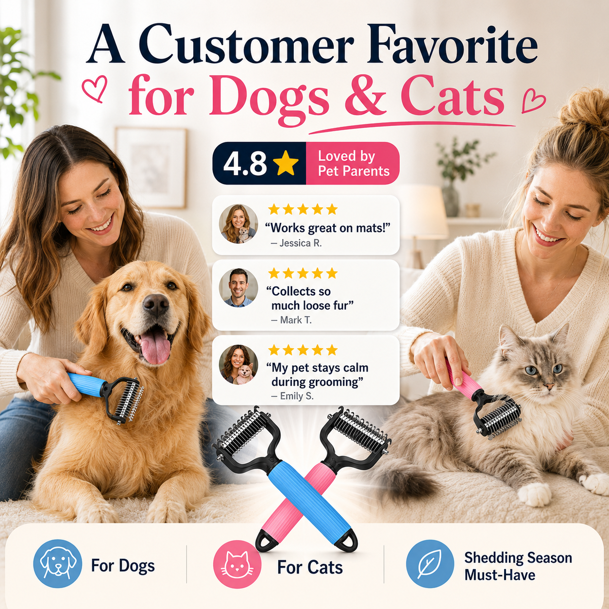 🔥 TIMNAMY® Dual-Sided Pet Grooming Rake 🐾Gentle De-Shedding & Detangling Comb for Dogs🐶 & Cats🐱2
