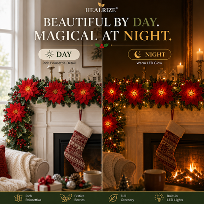 🎄 Healrize® PoinsettiaGlow Garland Lights – Add Warm Christmas Magic to Trees, Mantels & More🌺