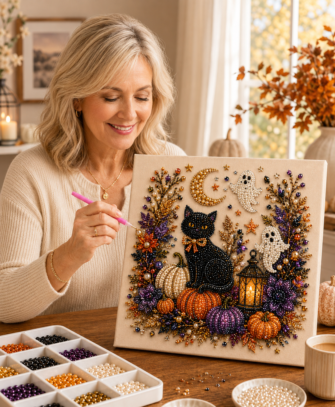 🔥Healrize®HALLOWEEN SALE 👻✨ Halloween Pearl Art DIY Kit – Turn Tiny Pearls into Spooky-Cute Magic