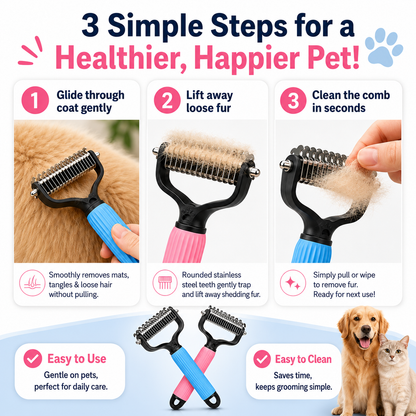 🔥 TIMNAMY® Dual-Sided Pet Grooming Rake 🐾Gentle De-Shedding & Detangling Comb for Dogs🐶 & Cats🐱2
