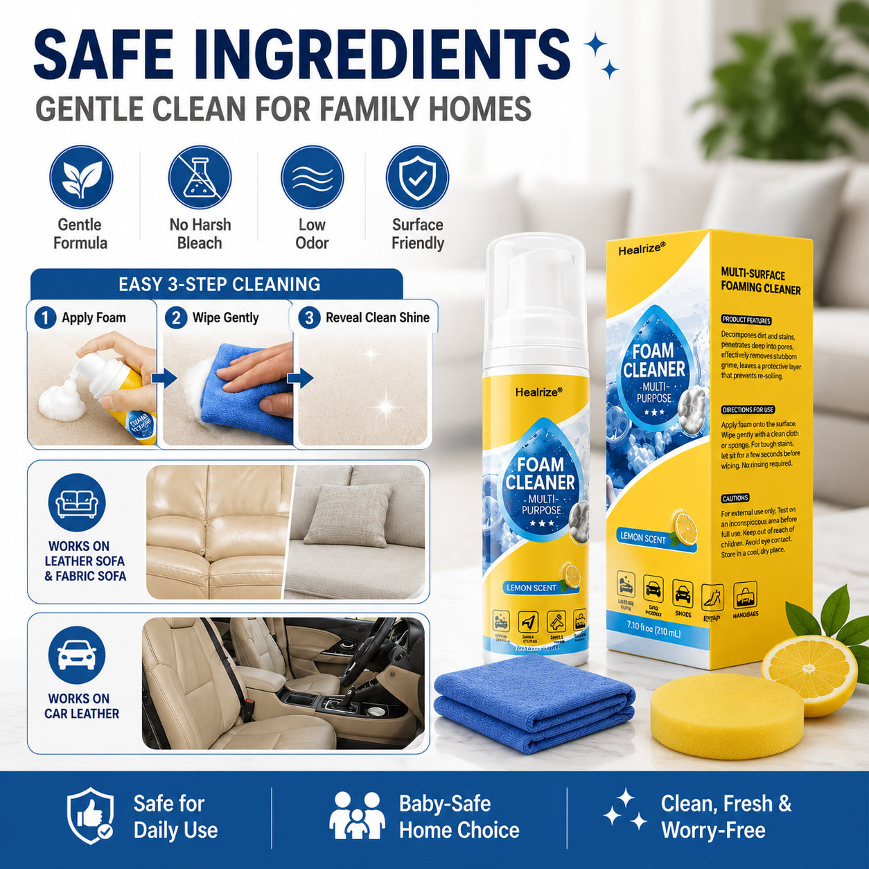 🔥 Healrize® 4-in-1 Multi-Enzyme Foam Cleaner | Deep Cleaning Foam for Car Interior, Sofa, Kitchen & Bathroom✨✨3