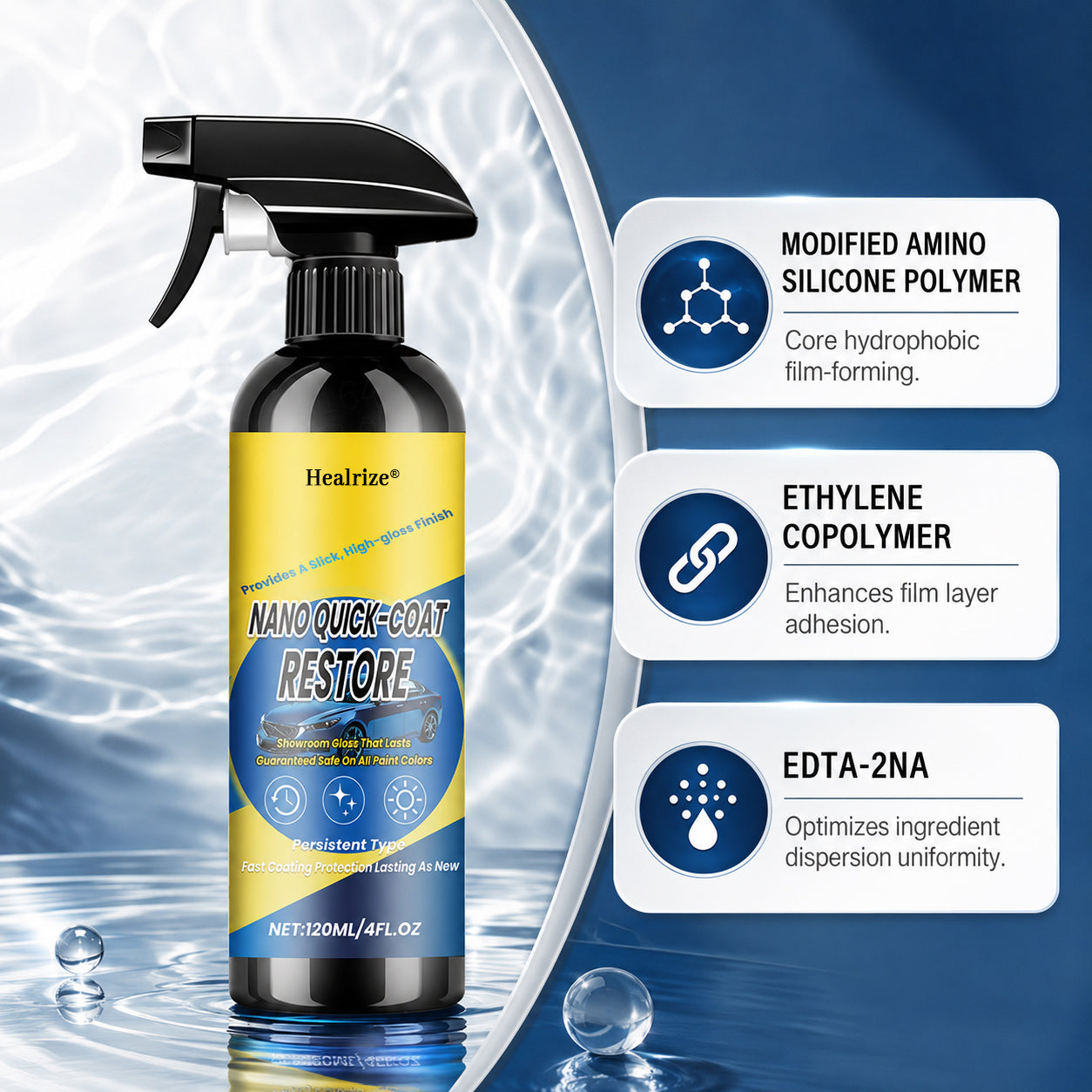 🔥 Healrize® 3-in-1 Nano Quick Coat Restore Spray | Waterless Car Wash, Paint Shine & Light Scratch Care🚗🚗1