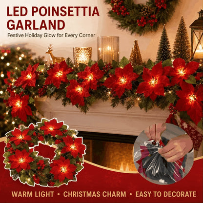 🎄 Healrize® PoinsettiaGlow Garland Lights – Add Warm Christmas Magic to Trees, Mantels & More🌺