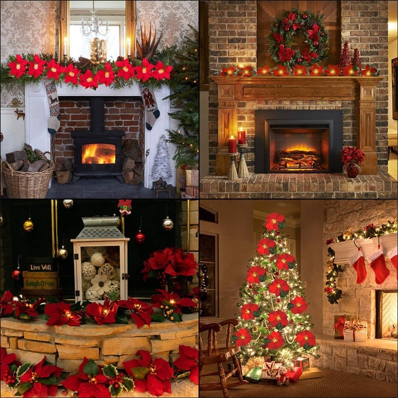 🎄 Healrize® PoinsettiaGlow Garland Lights – Add Warm Christmas Magic to Trees, Mantels & More🌺