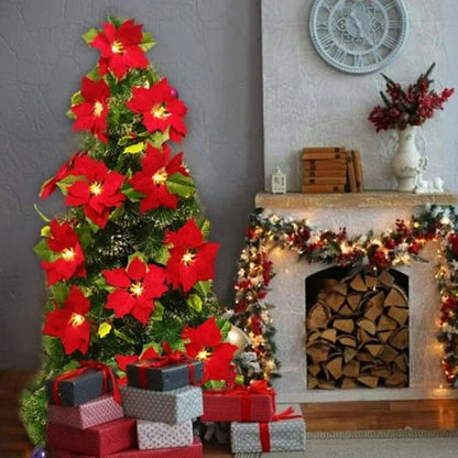 🎄 Healrize® PoinsettiaGlow Garland Lights – Add Warm Christmas Magic to Trees, Mantels & More🌺