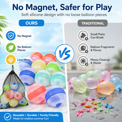 Healrize®Reusable Silicone Water Balls | Quick-Fill Magnet-Free Self-Sealing Splash Toys for Kids & Family Summer Fun💧1