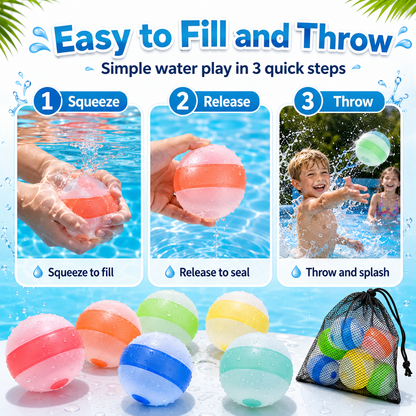 Healrize®Reusable Silicone Water Balls | Quick-Fill Magnet-Free Self-Sealing Splash Toys for Kids & Family Summer Fun💧1
