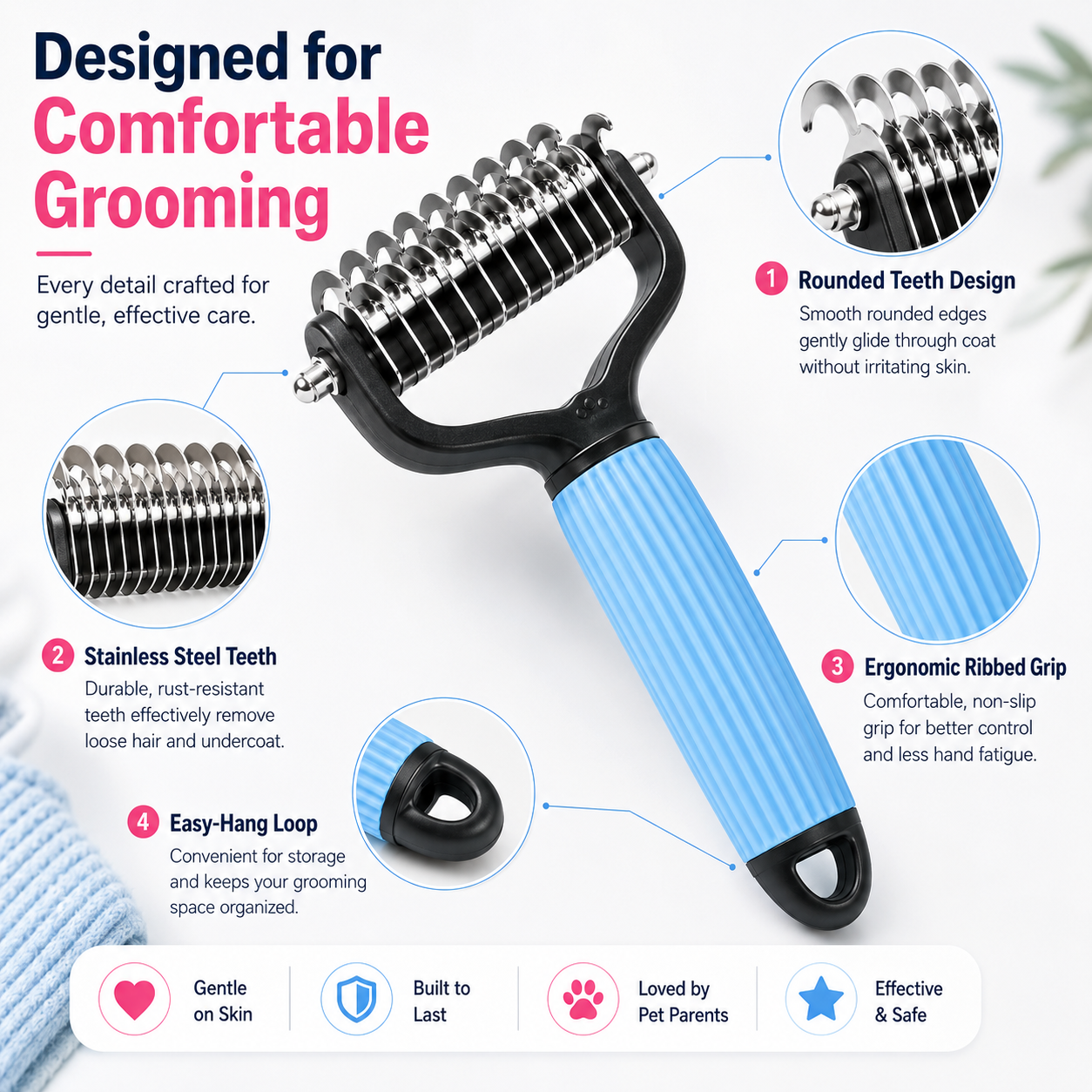 🔥 TIMNAMY® Dual-Sided Pet Grooming Rake 🐾Gentle De-Shedding & Detangling Comb for Dogs🐶 & Cats🐱2