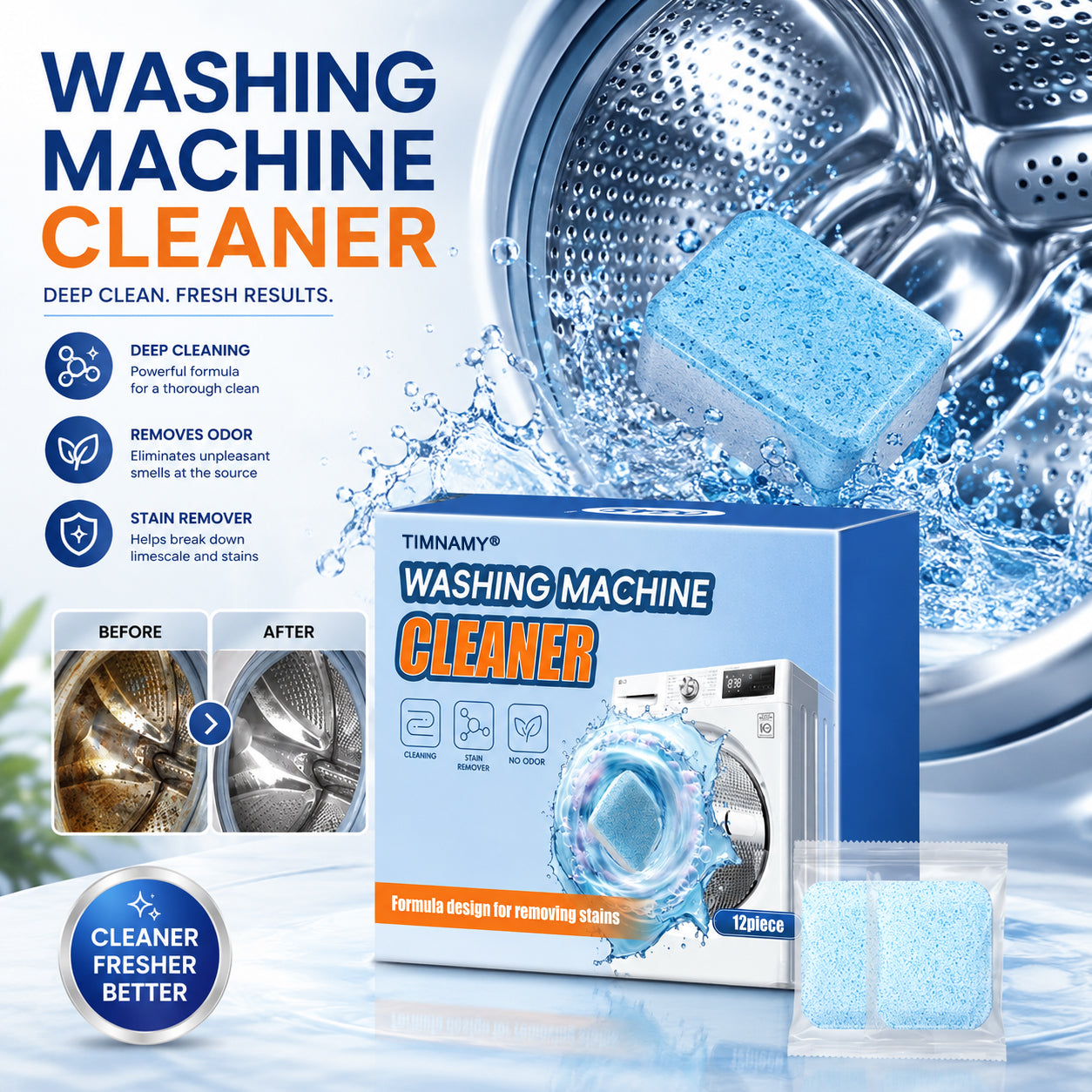 🔥TIMNAMY® Washing Machine Cleaner Tablets | Deep Drum Cleaning, Odor Removal & Residue Decontamination🎁🎁1
