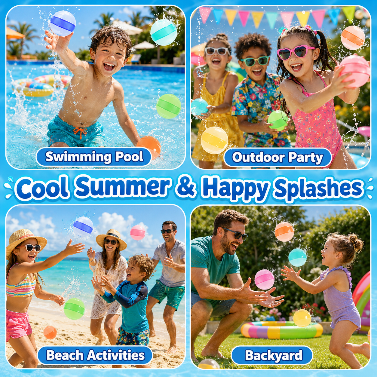 Healrize®Reusable Silicone Water Balls | Quick-Fill Magnet-Free Self-Sealing Splash Toys for Kids & Family Summer Fun💧1