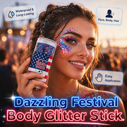 🔥 Last Day: 70% Off 🎆TIMNAMY® No-Glue Patriotic Glitter Stick | Waterproof Long-Lasting Glitter for Face, Hair & Body 🗽
