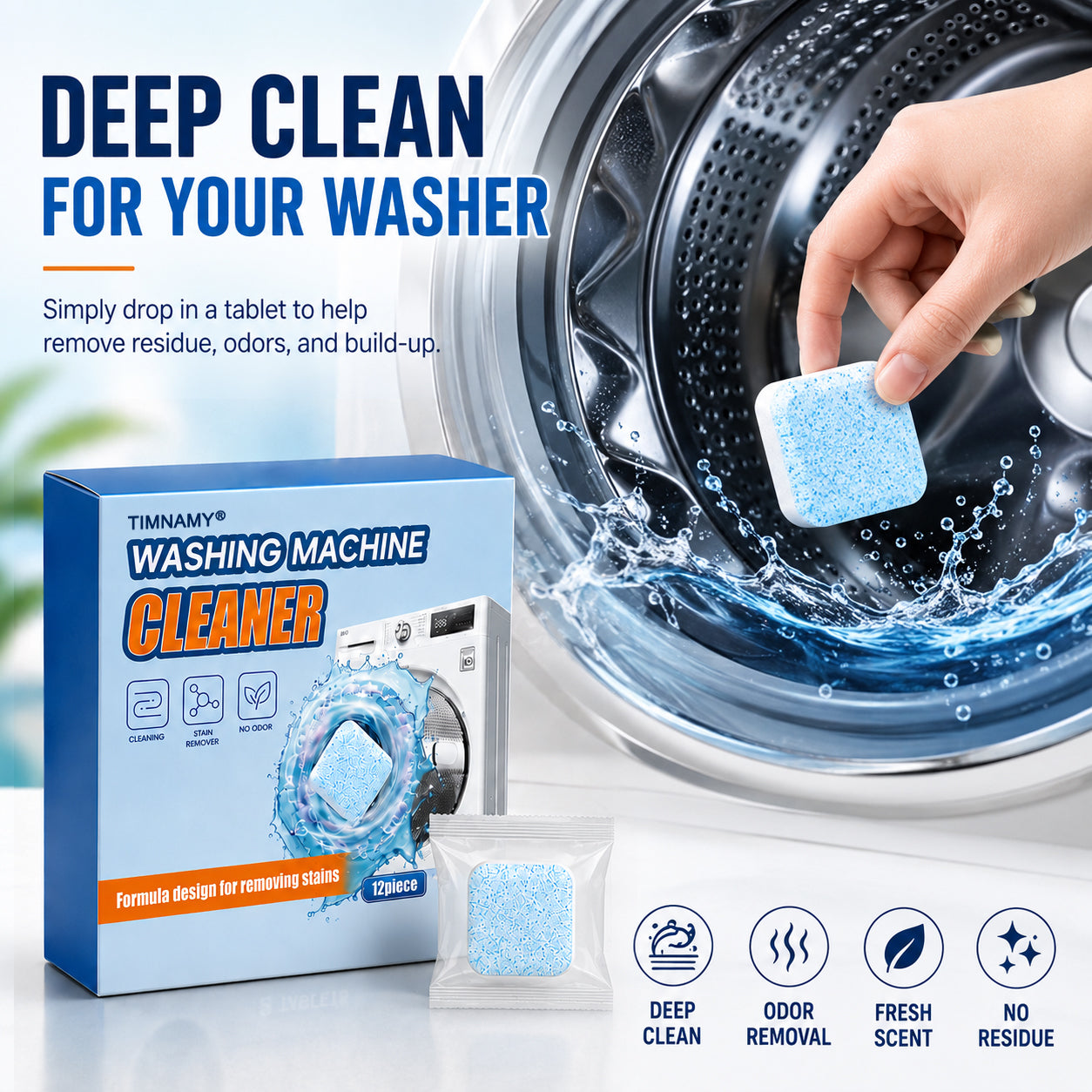 🔥TIMNAMY® Washing Machine Cleaner Tablets | Deep Drum Cleaning, Odor Removal & Residue Decontamination🎁🎁1