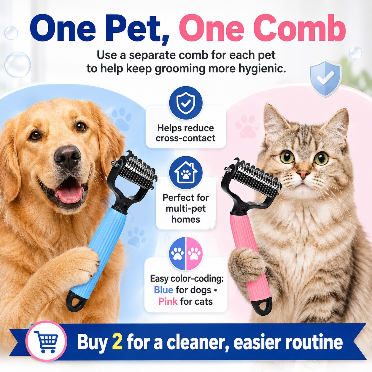 🔥 TIMNAMY® Dual-Sided Pet Grooming Rake 🐾Gentle De-Shedding & Detangling Comb for Dogs🐶 & Cats🐱2