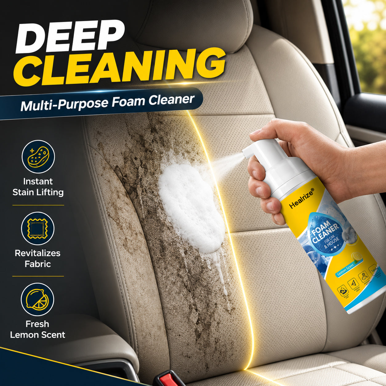 🔥 Healrize® 4-in-1 Multi-Enzyme Foam Cleaner | Deep Cleaning Foam for Car Interior, Sofa, Kitchen & Bathroom✨✨3