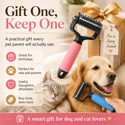 🔥 TIMNAMY® Dual-Sided Pet Grooming Rake 🐾Gentle De-Shedding & Detangling Comb for Dogs🐶 & Cats🐱2