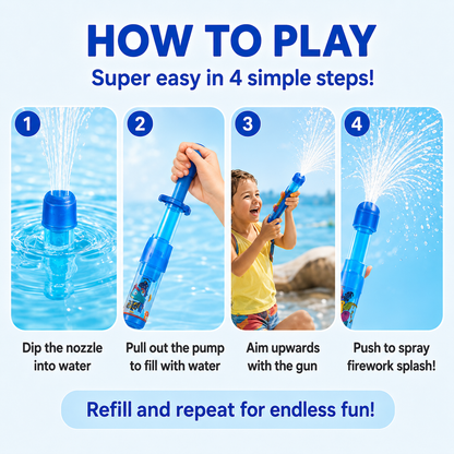 🥳 2026 HOT SALE💞70K+ SOLD! · 58% OFF! TIMNAMY® Pull-Out Firework Water Gun Toy 🎆💦 Fun Splash Water Blaster for Pool, Beach, Bath & Garden