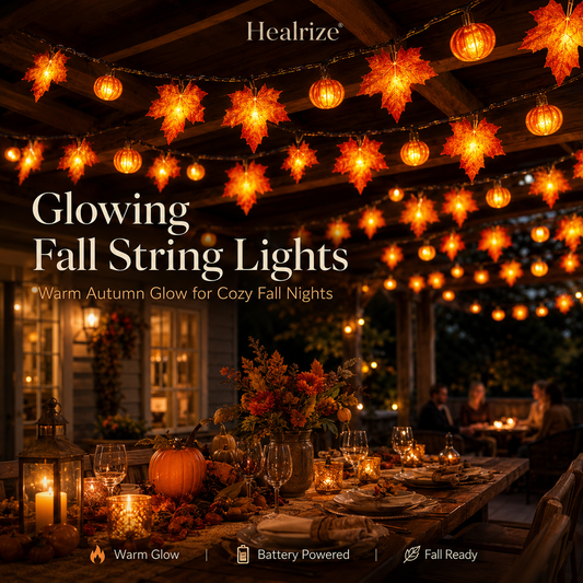 🍁 Healrize® Fall Maple Leaf & Pumpkin String Lights – 🎃 Cozy Warm Glow for Halloween, Thanksgiving & Autumn Decor ✨