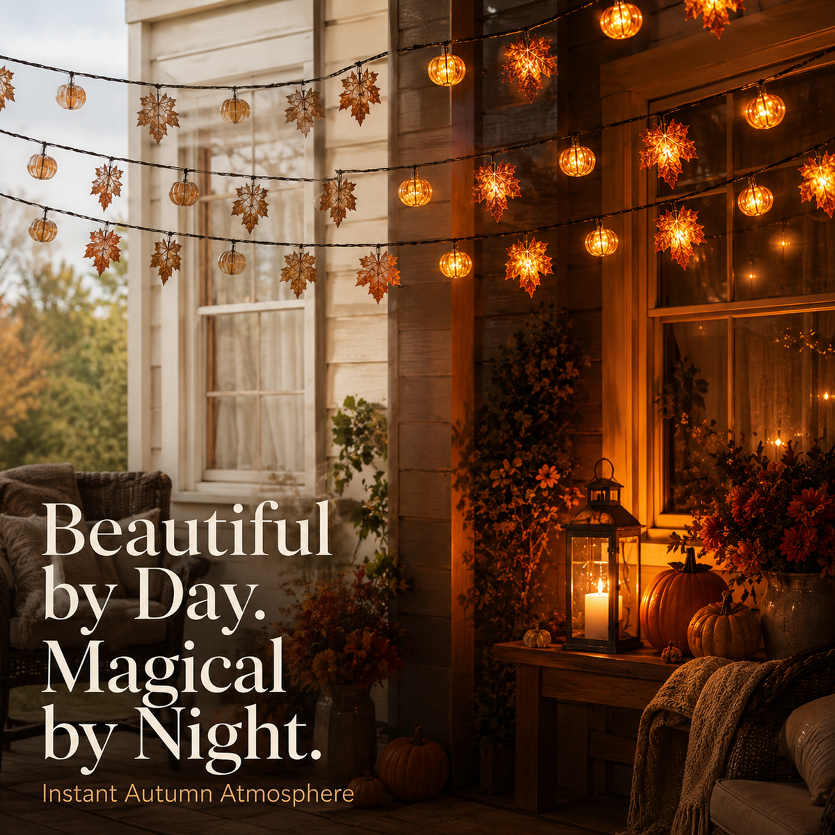 🍁 Healrize® Fall Maple Leaf & Pumpkin String Lights – 🎃 Cozy Warm Glow for Halloween, Thanksgiving & Autumn Decor ✨