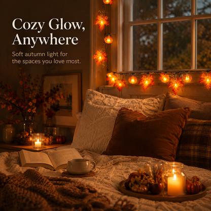 🍁 Healrize® Fall Maple Leaf & Pumpkin String Lights – 🎃 Cozy Warm Glow for Halloween, Thanksgiving & Autumn Decor ✨