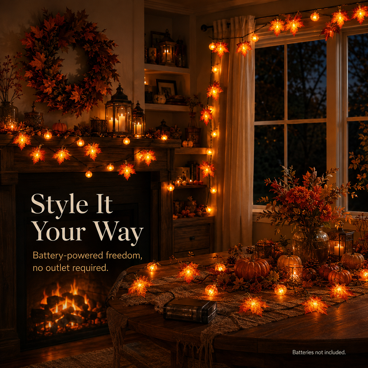 🍁 Healrize® Fall Maple Leaf & Pumpkin String Lights – 🎃 Cozy Warm Glow for Halloween, Thanksgiving & Autumn Decor ✨