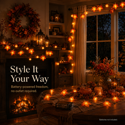 🍁 Healrize® Fall Maple Leaf & Pumpkin String Lights – 🎃 Cozy Warm Glow for Halloween, Thanksgiving & Autumn Decor ✨