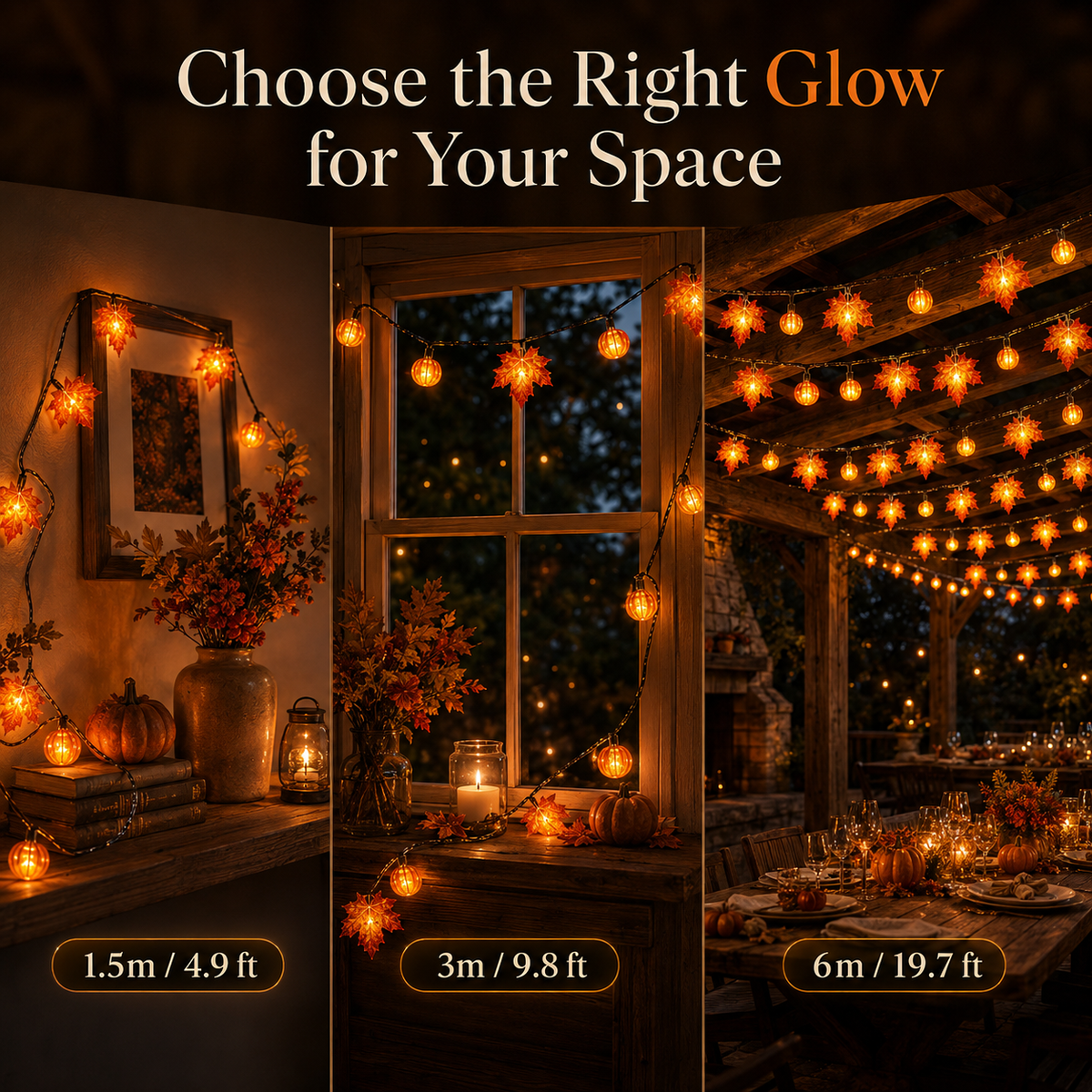 🍁 Healrize® Fall Maple Leaf & Pumpkin String Lights – 🎃 Cozy Warm Glow for Halloween, Thanksgiving & Autumn Decor ✨