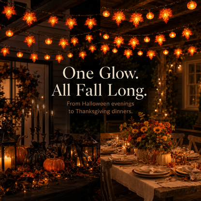 🍁 Healrize® Fall Maple Leaf & Pumpkin String Lights – 🎃 Cozy Warm Glow for Halloween, Thanksgiving & Autumn Decor ✨