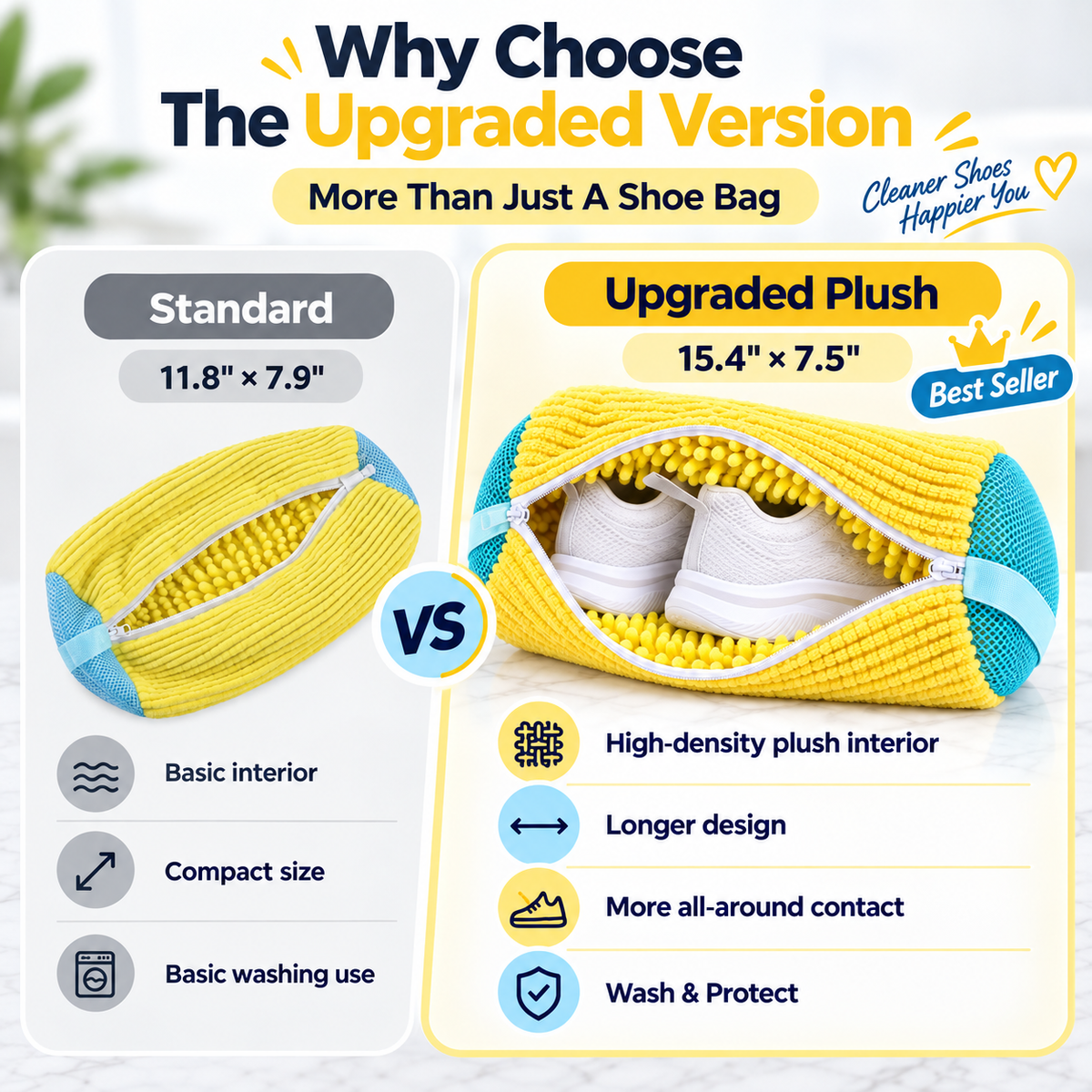 👟 Healrize® High-Density Plush Shoe Washing Bag | Upgraded 15.4" × 7.5" ✨