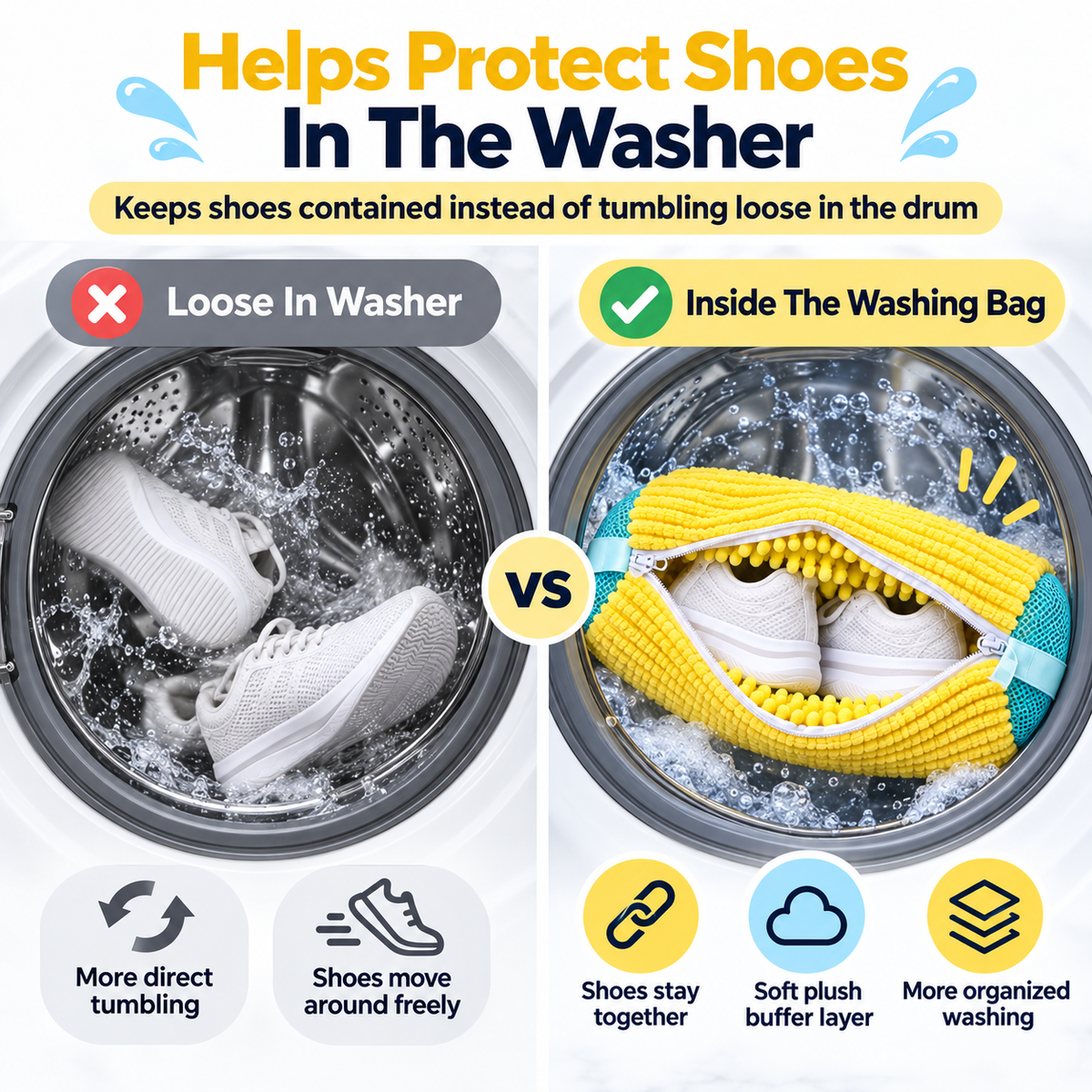 👟 Healrize® High-Density Plush Shoe Washing Bag | Upgraded 15.4" × 7.5" ✨