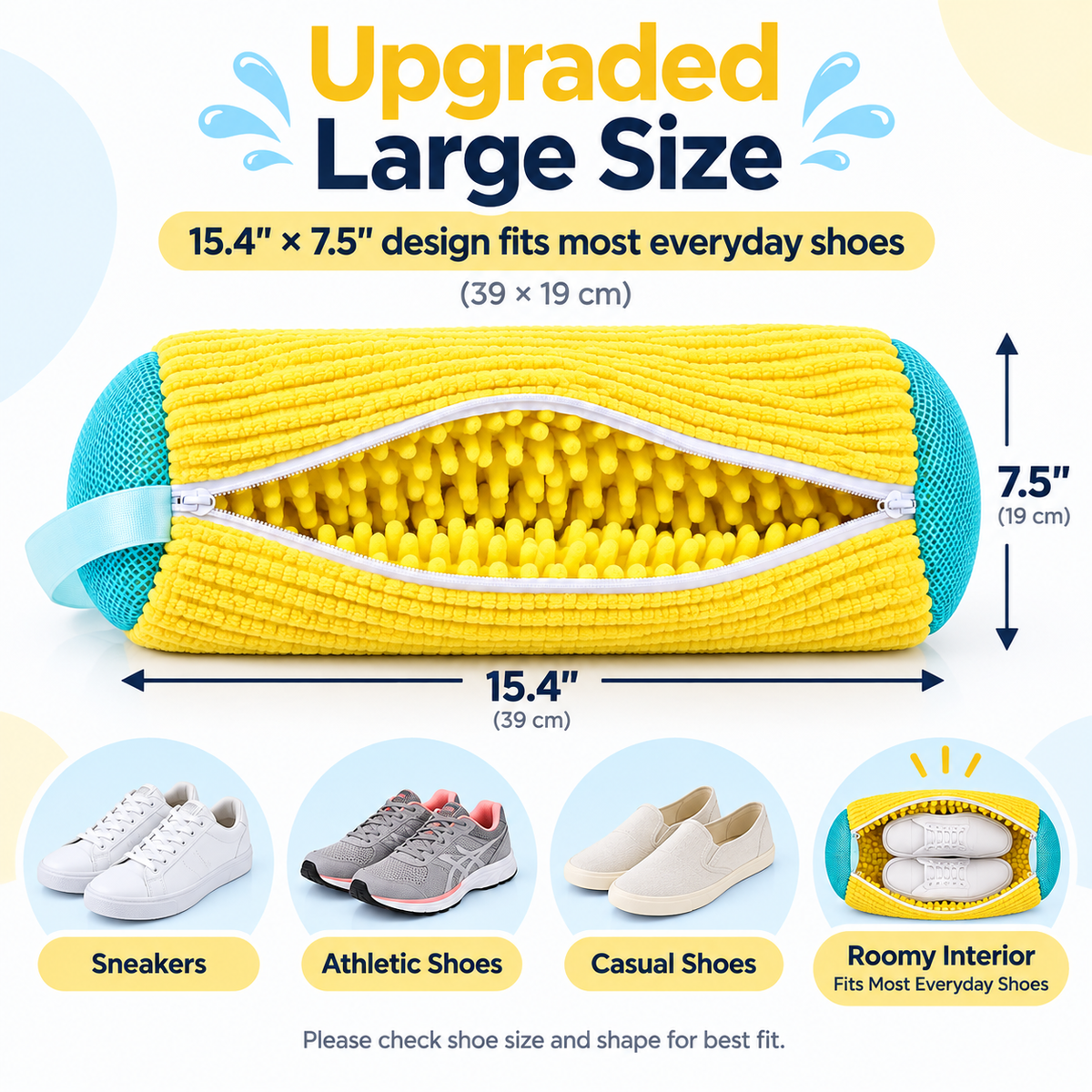 👟 Healrize® High-Density Plush Shoe Washing Bag | Upgraded 15.4" × 7.5" ✨