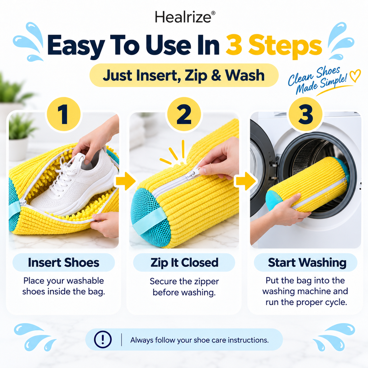 👟 Healrize® High-Density Plush Shoe Washing Bag | Upgraded 15.4" × 7.5" ✨