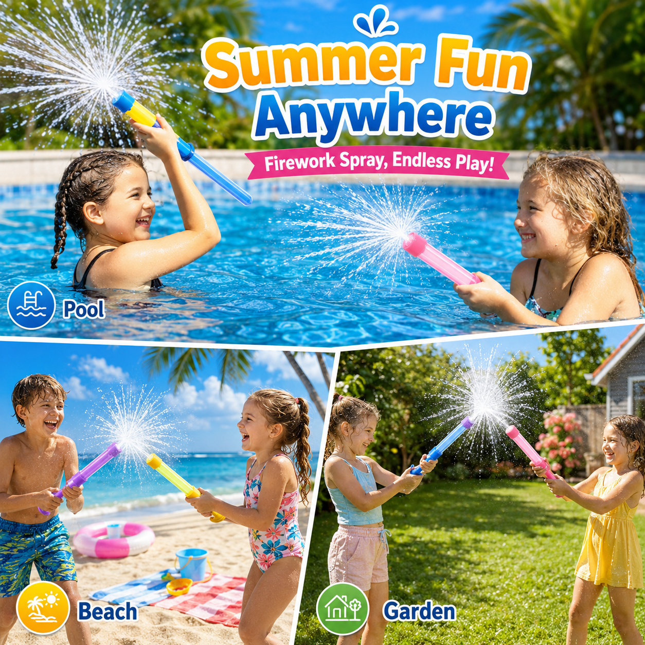 🥳 2026 HOT SALE💞70K+ SOLD! · 58% OFF! TIMNAMY® Pull-Out Firework Water Gun Toy 🎆💦 Fun Splash Water Blaster for Pool, Beach, Bath & Garden