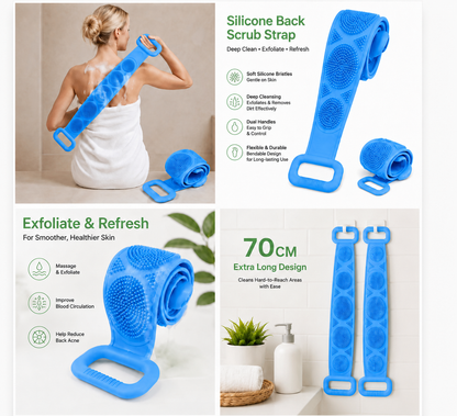 💦 Healrize®  27.6" Dual-Sided Silicone Back Scrubber — Extra-Long Flexible Bath Strap with Easy-Grip Handles