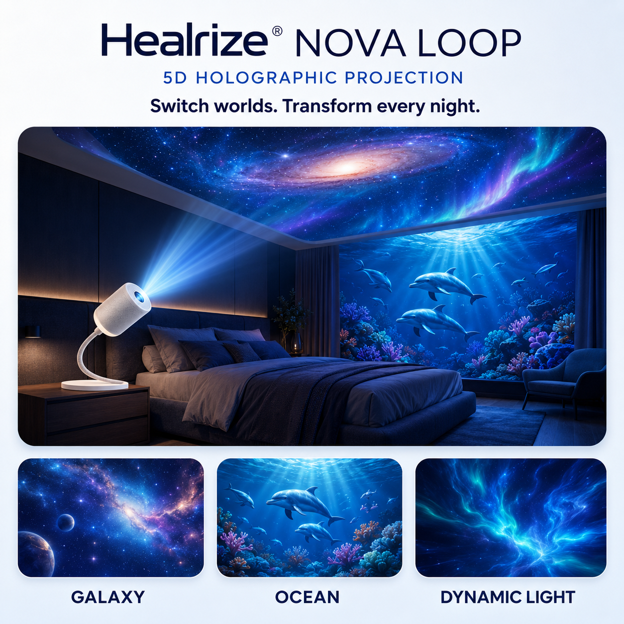 🌌Healrize® HD Smart 5D Galaxy & Ocean Ambient Projector — Intelligent Room Mapping & Infinite Dynamic Scenes🔥