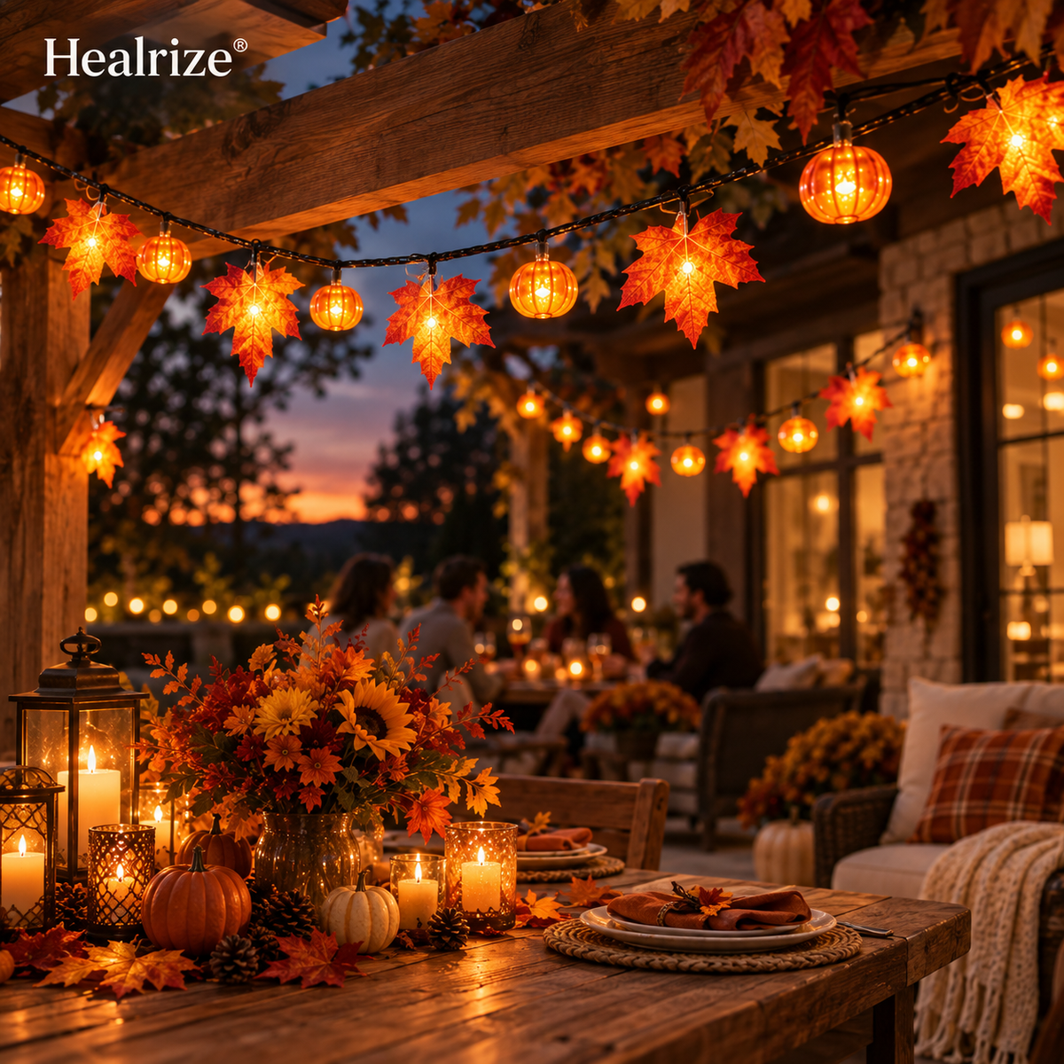 🍁 Healrize® Fall Maple Leaf & Pumpkin String Lights – 🎃 Cozy Warm Glow for Halloween, Thanksgiving & Autumn Decor ✨