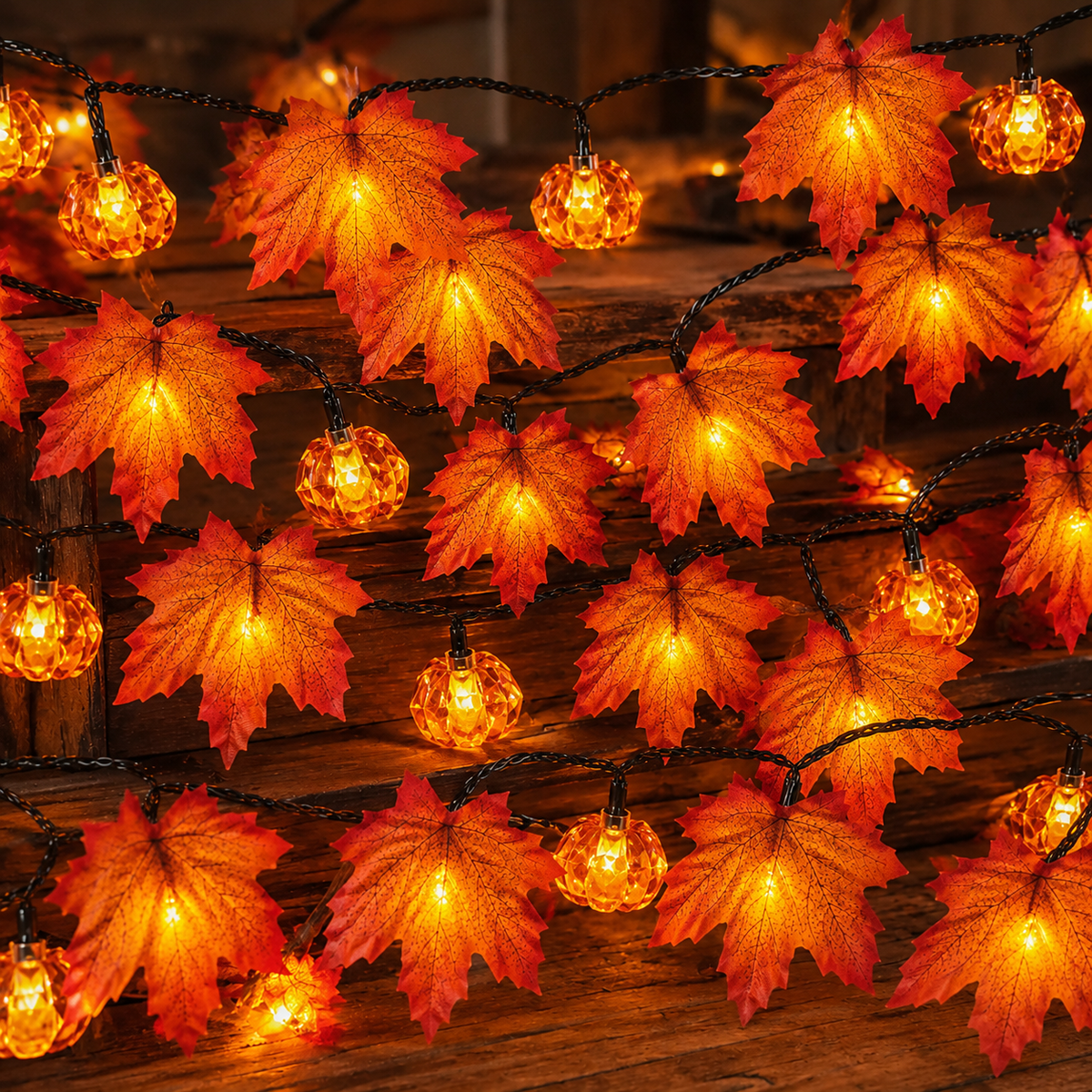 🍁 Healrize® Fall Maple Leaf & Pumpkin String Lights – 🎃 Cozy Warm Glow for Halloween, Thanksgiving & Autumn Decor ✨