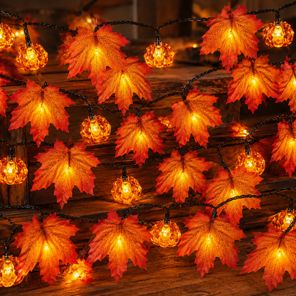 🍁 Healrize® Fall Maple Leaf & Pumpkin String Lights – 🎃 Cozy Warm Glow for Halloween, Thanksgiving & Autumn Decor ✨