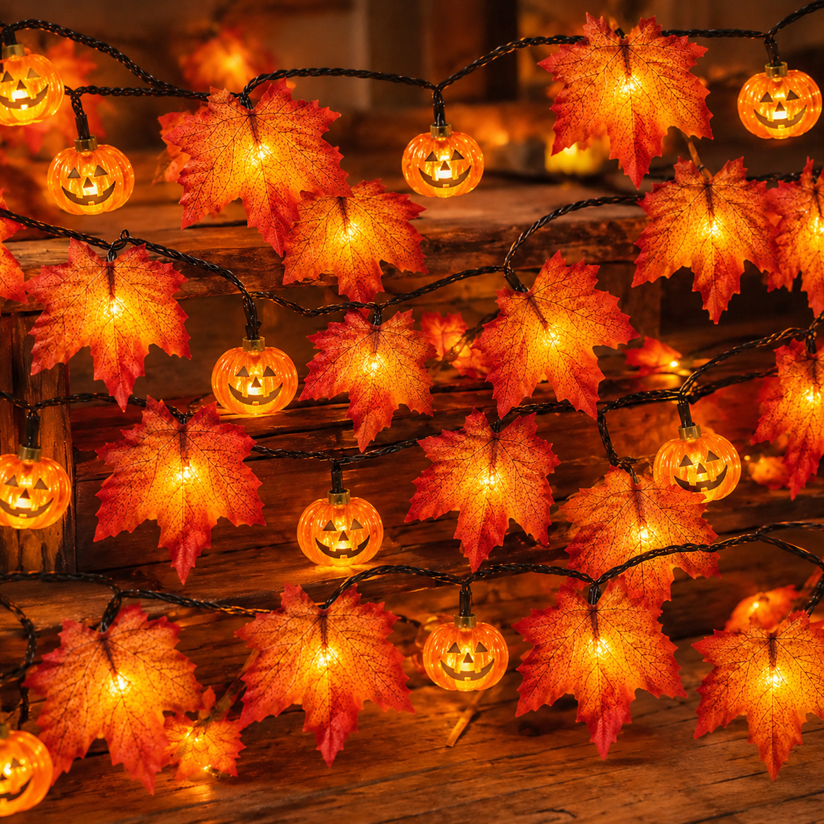 🍁 Healrize® Fall Maple Leaf & Pumpkin String Lights – 🎃 Cozy Warm Glow for Halloween, Thanksgiving & Autumn Decor ✨
