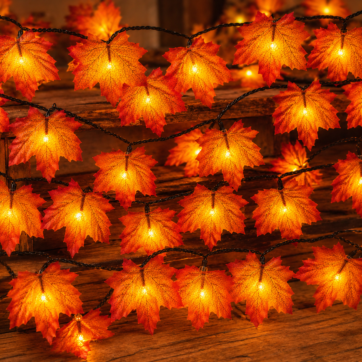 🍁 Healrize® Fall Maple Leaf & Pumpkin String Lights – 🎃 Cozy Warm Glow for Halloween, Thanksgiving & Autumn Decor ✨