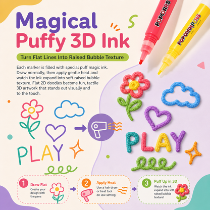 🎨Healrize® Magical Puffy 3D Ink Markers | Heat-Activated Popcorn Pens for Kids DIY Crafts, Raised Bubble Art, Cards, Scrapbooks & Multi-Surface Decorating🎁1