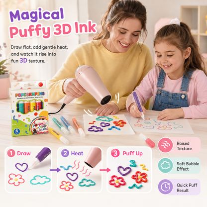 🎨Healrize® Magical Puffy 3D Ink Markers | Heat-Activated Popcorn Pens for Kids DIY Crafts, Raised Bubble Art, Cards, Scrapbooks & Multi-Surface Decorating🎁1