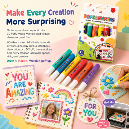 🎨Healrize® Magical Puffy 3D Ink Markers | Heat-Activated Popcorn Pens for Kids DIY Crafts, Raised Bubble Art, Cards, Scrapbooks & Multi-Surface Decorating🎁1